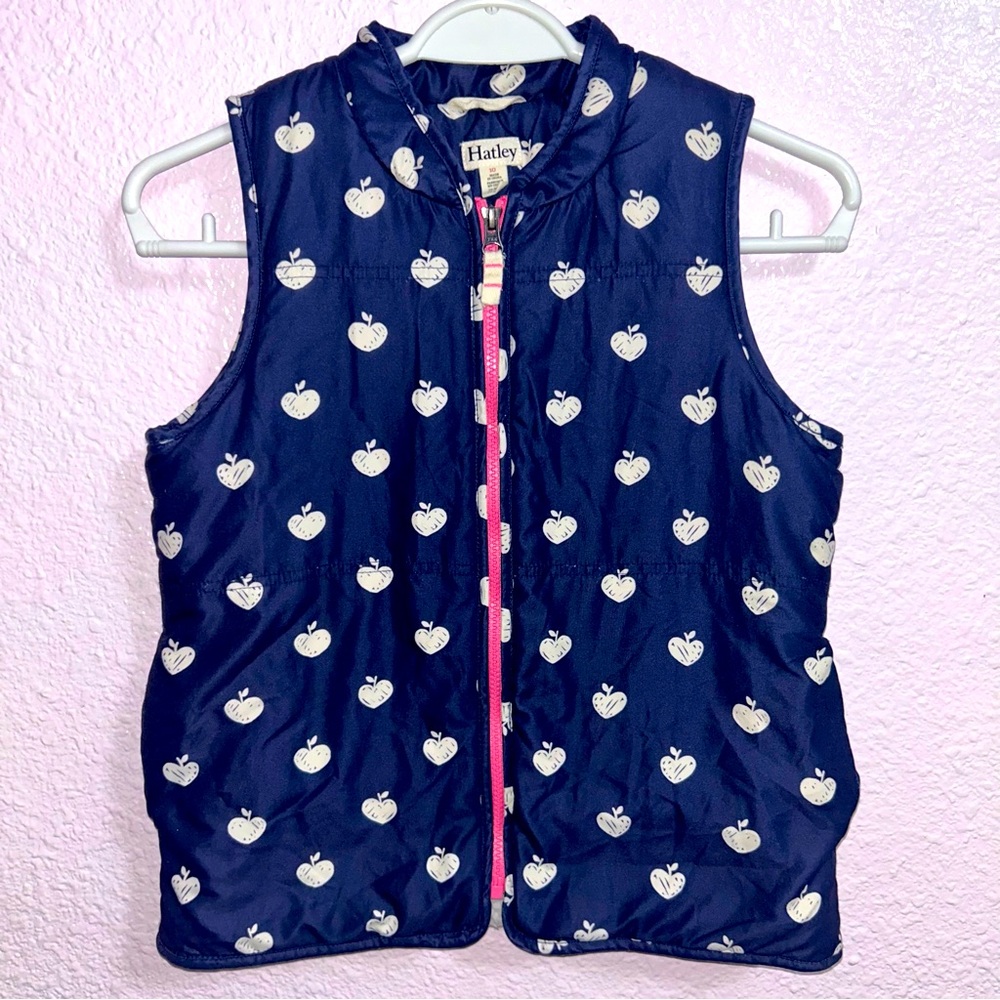 Hatley 10 Blue and Pink Heart Apple Puffer Vest